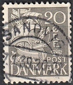 FRIMÆRKER DANMARK | 1933 - AFA 204 - Karavel 20 øre grå Type I - Lux Stemplet "SANDVIG"